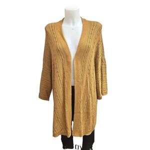 J. Jill Honey Cable Knit Open Front Cardigan‎ Drop Shoulder Kimono XL cotton